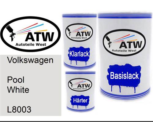 Volkswagen, Pool White, L8003: 500ml Lackdose + 500ml Klarlack + 250ml Härter - Set, von ATW Autoteile West.